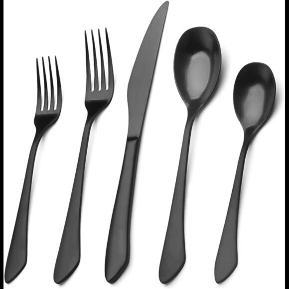 Matte Black Silverware Set, 40-Piece Stainless Steel Flatware Set Service for 8 - Picture 1 of 7